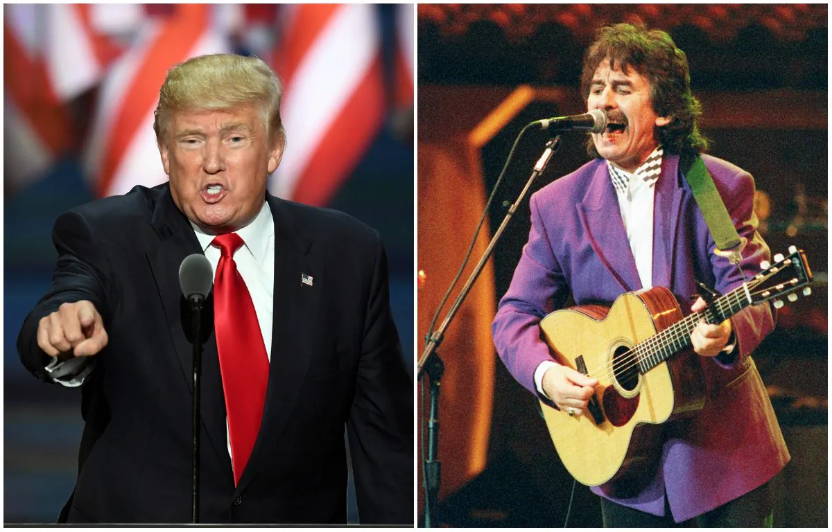 U.S. Republican presidential candidate Donald Trump speaks at the Republican National Convention on July 21, 2016, in Cleveland, Ohio. (JIM WATSON/AFP/Getty Images). George Harrison performs 'Absolutely Sweet Mary' at Madison Square Garden, Oct. 17, 1992. (MARIA BASTONE/AFP/Getty Images)