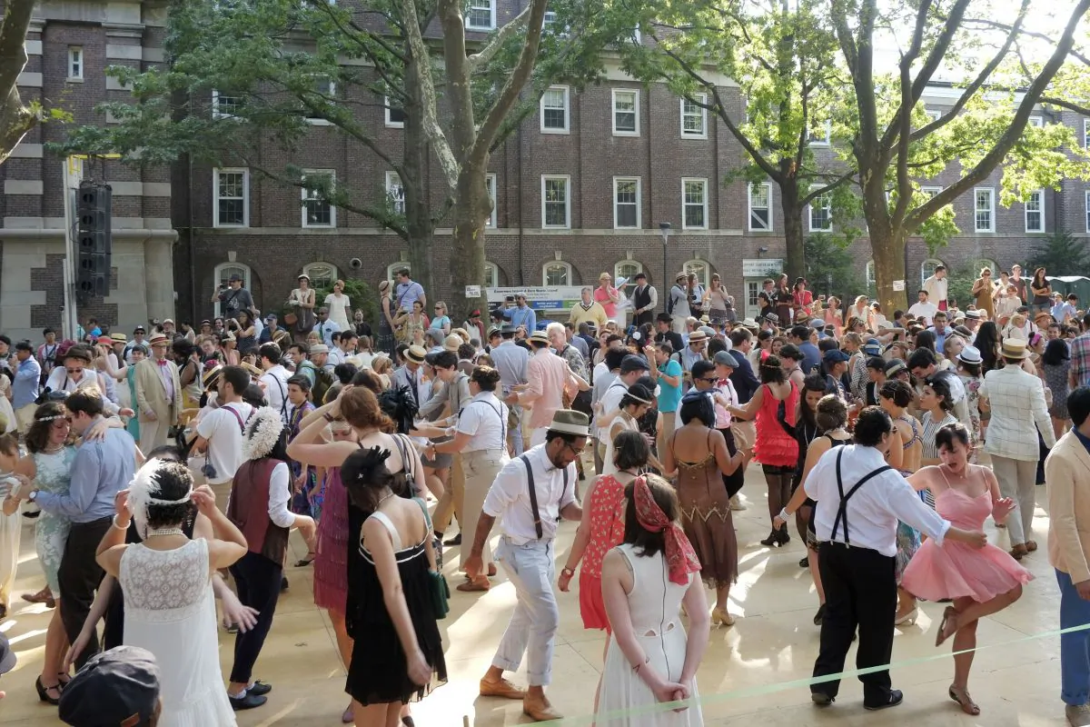 In this photo of Saturday, Aug. 17, 2013, people dance to live music at the Jazz Age Lawn Party on Governors Island in New York Harbor. (AP Photo/Mark Lennihan)