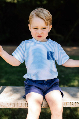 Recent but undated handout photo issued on Friday July 22, 2016 by William and Kate, the Duke and Duchess of Cambridge, of Britain's Prince George at Sandringham in Norfolk, England, who celebrates his third birthday on July 22. (Matt Porteous/Handout via AP)