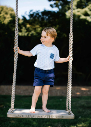 Recent but undated handout photo issued on Friday July 22, 2016 by William and Kate, the Duke and Duchess of Cambridge, of Britain's Prince George at Sandringham in Norfolk, England, who celebrates his third birthday on July 22. (Matt Porteous/Handout via AP)