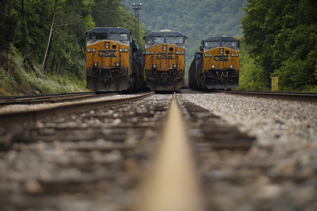 Trains carrying coal are at a rail yard in Pikeville, Ky., on  June 3, 2014.  (Luke Sharrett/Getty Images)