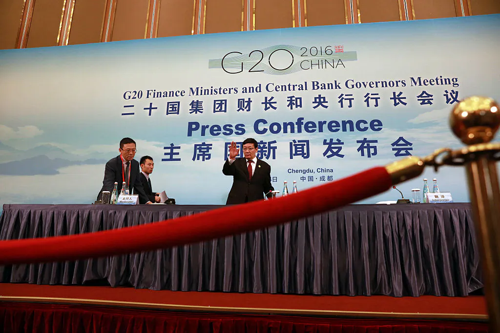 China's Minister of Finance Lou Jiwei arrives for a press conference held at the close of the G20 Finance Ministers and Central Bank Governors meeting in Chengdu on July 24, 2016.  (Ng Han Guan-Pool/Getty Images)