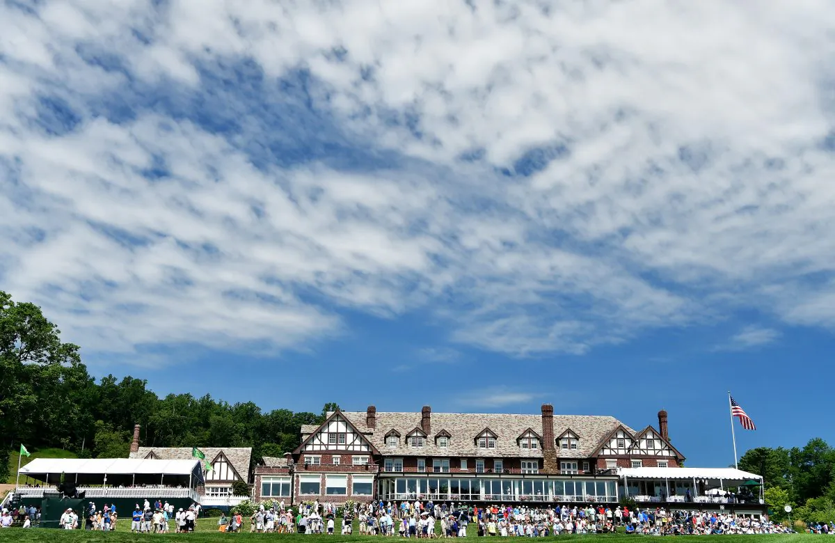 A general view of the clubhouse is seen beyond the 18th green during a practice round prior to the 2016 PGA Championship at Baltusrol Golf Club in Springfield, New Jersey. (Stuart Franklin/Getty Images)