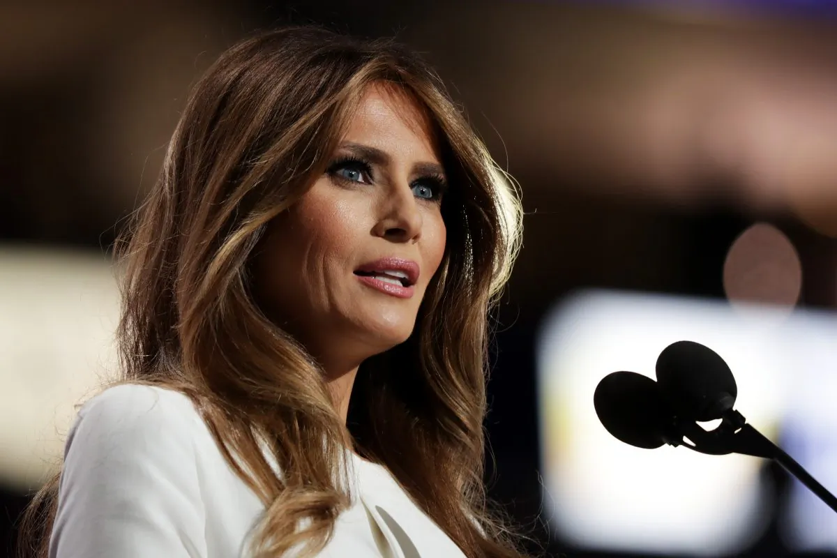 Melania Trump, wife of Republican presidential nominee Donald Trump, delivers a speech on the first day of the Republican National Convention on July 18, 2016 at the Quicken Loans Arena in Cleveland, Ohio. (Photo by Chip Somodevilla/Getty Images)