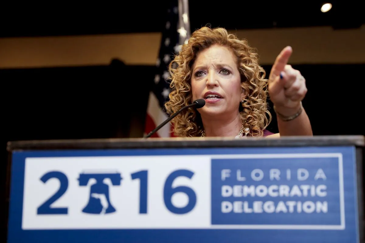 DNC Chairwoman, Debbie Wasserman Schultz, D-Fla., speaks during a Florida delegation breakfast, Monday, July 25, 2016, in Philadelphia, during the first day of the Democratic National Convention. (AP Photo/Matt Slocum)