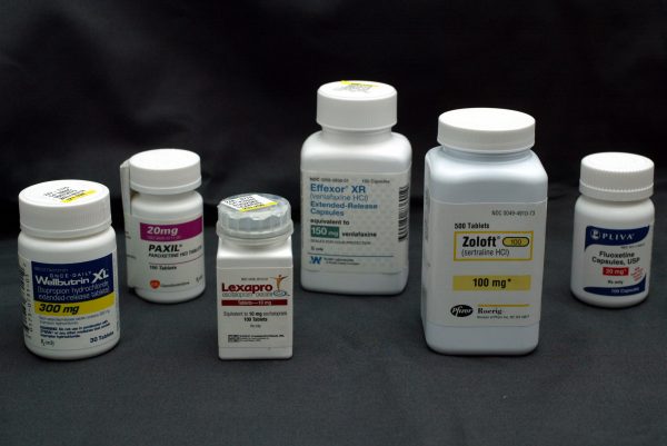 Bottles of antidepressant pills, (L-R) Wellbutrin, Paxil, Lexapro, Effexor, Zoloft and Fluoxetine, photographed in Miami, Fla., on March 23, 2004. The Food and Drug Administration (FDA) asked makers of popular antidepressants to add or strengthen suicide-related warnings on their labels as well as the possibility of worsening depression. (Joe Raedle/Getty Images)