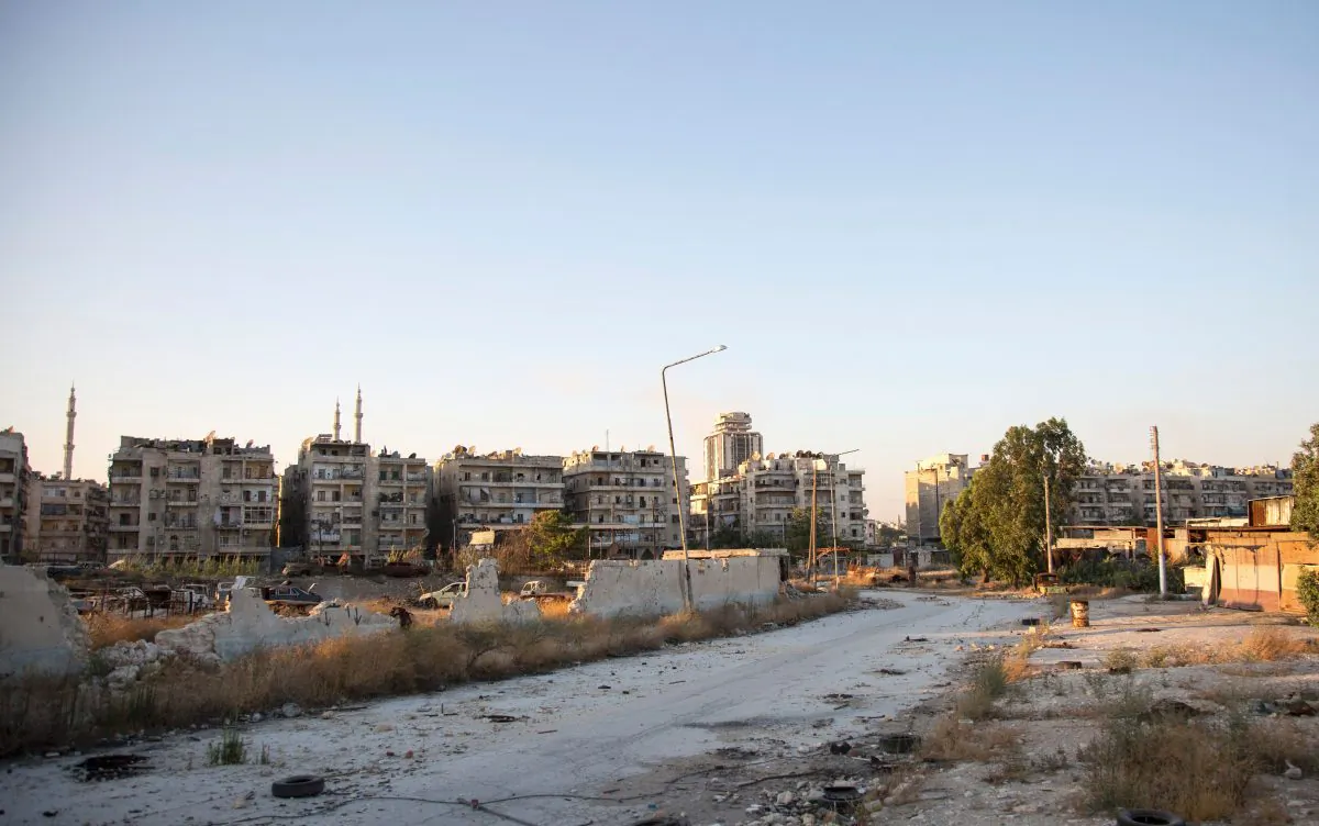 A close up view of Karaj al-Hajz corridor (C), a passage in rebel-held Aleppo leading towards the Syrian government controlled area of Masharqa neighborhood on July 29, 2016. (Karam al-Masri/AFP/Getty Images)