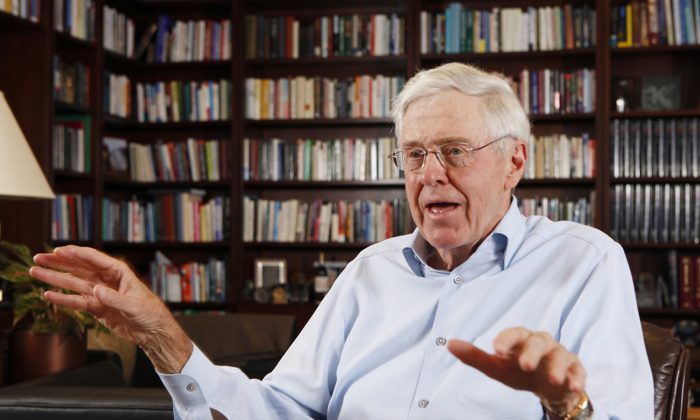Charles Koch speaks in his office at Koch Industries in Wichita, Kansas, on May 22, 2012. (Bo Rader/The Wichita Eagle via AP)
