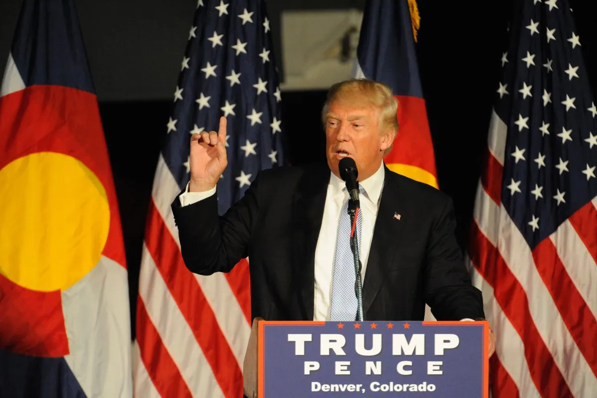 Republican President candidate Donald Trump addresses supporters at the Wings Over the Rockies Air & Space Museum in Denver, Co., on July 29, 2016. (Jason Connolly/AFP/Getty Images)