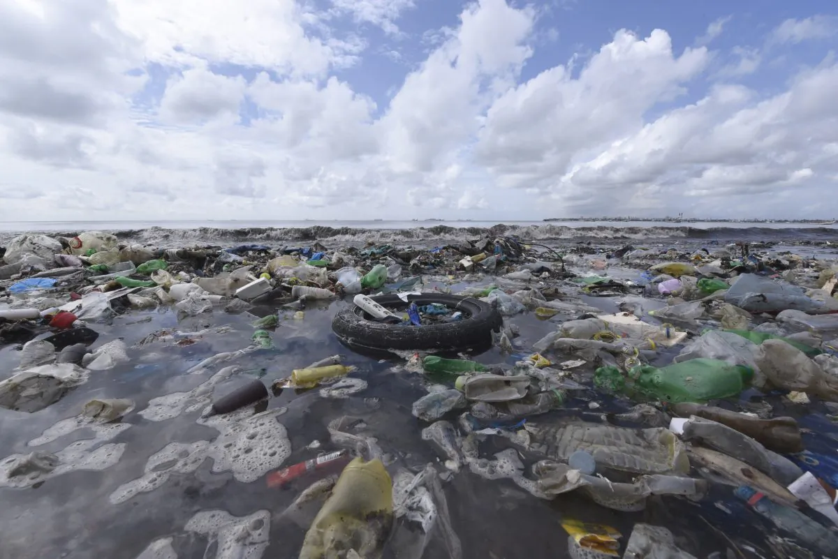 Waste plastics ares strewn on the Bao beach near Dakar, Senegal, on Sept. 2, 2015. (SEYLLOU/AFP/Getty Images)