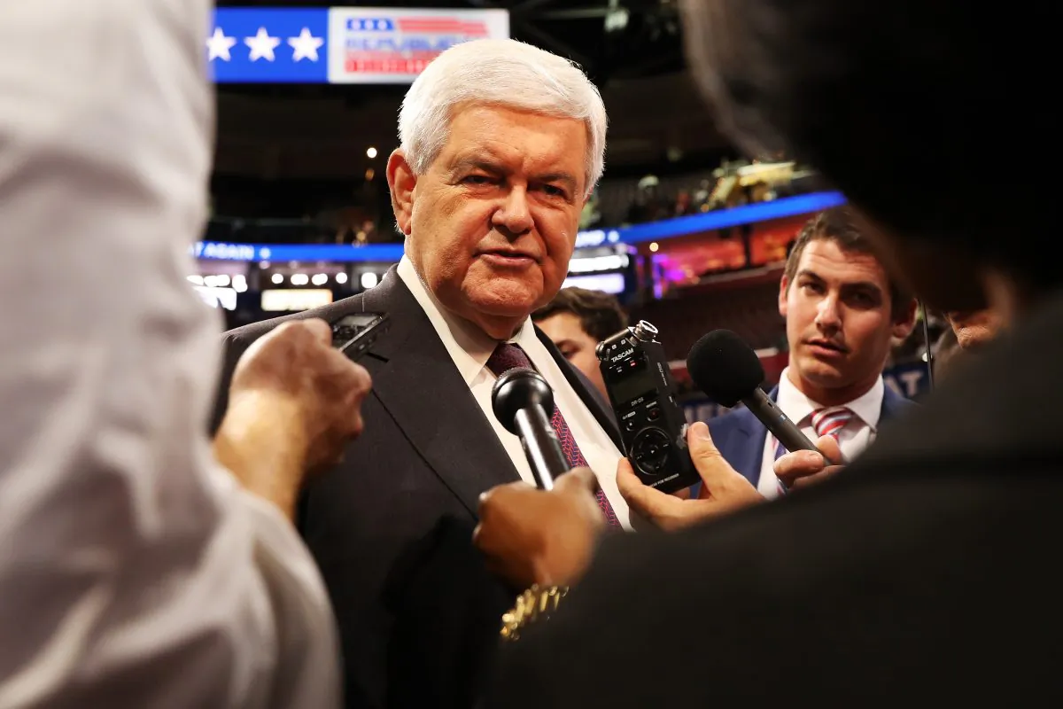 Former Speaker of the House Newt Gingrich (C) prior to the start of the fourth day of the Republican National Convention at the Quicken Loans Arena in Cleveland, Ohio, on July 21, 2016. (John Moore/Getty Images)