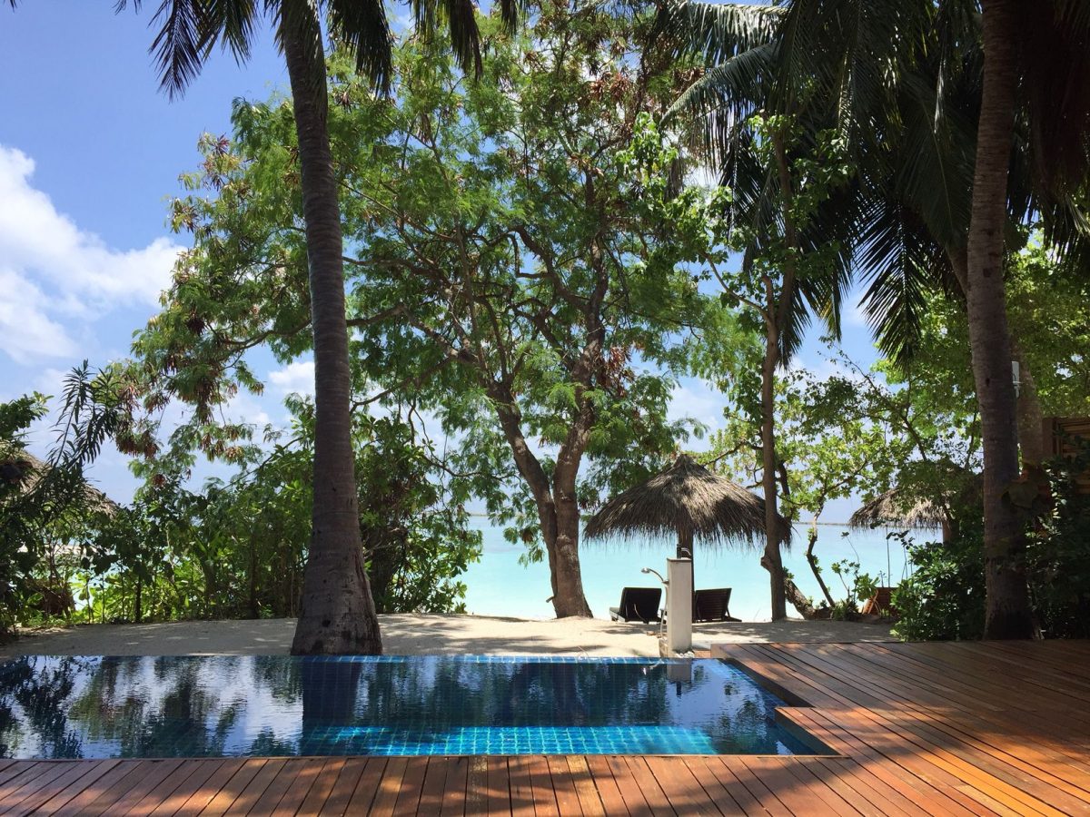 The back deck and private pool at a Baros villa. (Janna Graber)