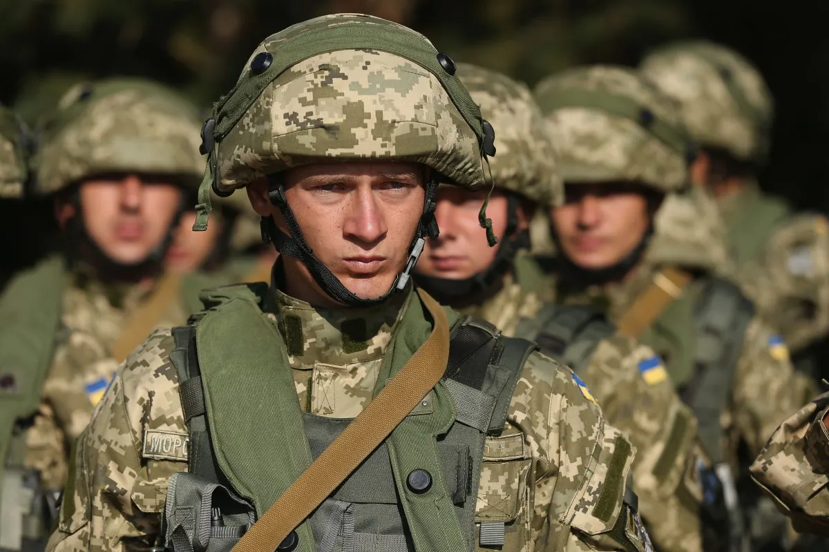 Ukrainian marines prepare to train in urban warfare techniques on the second day of the "Rapid Trident" bilateral military exercises between the United States and Ukraine that include troops from a variety of NATO and non-NATO countries, near Yavorov, Ukraine, on Sept. 16, 2014. (Sean Gallup/Getty Images)