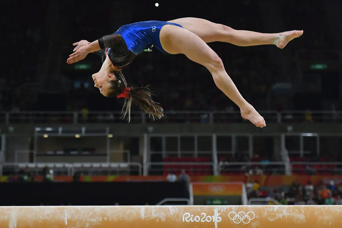 Colombia's Catalina Elena Escobar Gomez competes in the qualifying for the women's Beam event of the Artistic Gymnastics at the Olympic Arena during the Rio 2016 Olympic Games in Rio de Janeiro on Aug. 7, 2016. (Ben Stansall/AFP/Getty Images)
