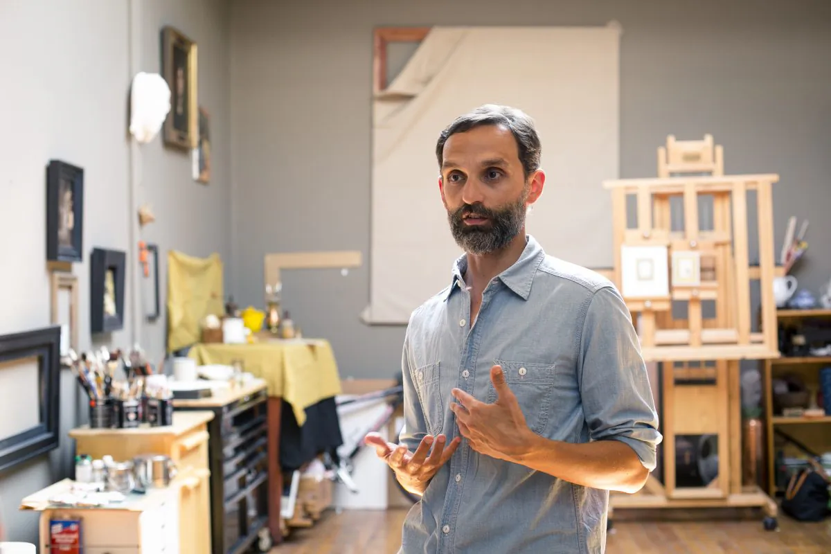 Artist Tony Curanaj talks about his work and art, in his studio in upstate, New York, on July 28, 2016. (Samira Bouaou/Epoch Times)