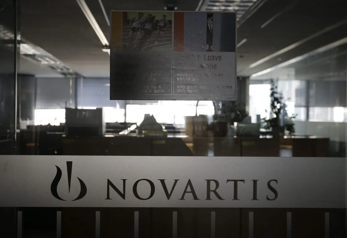 A logo of Swiss pharmaceutical company Novartis is seen at the Novartis Korea office in Seoul, South Korea, on Aug. 13, 2016. (AP Photo/Ahn Young-joon)