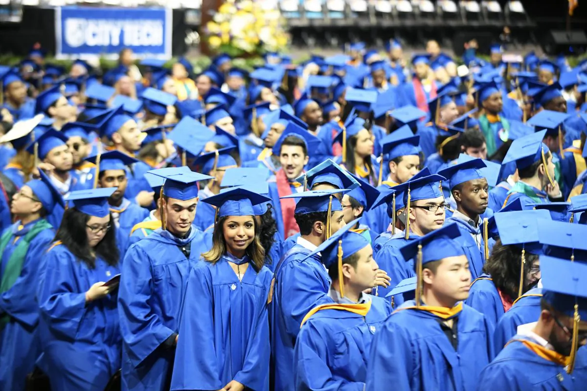 Students at a graduation ceremony for the IBM-inspired P-TECH school in New York City, on June 2, 2016. (Jon Simon/Feature Photo Service for IBM)