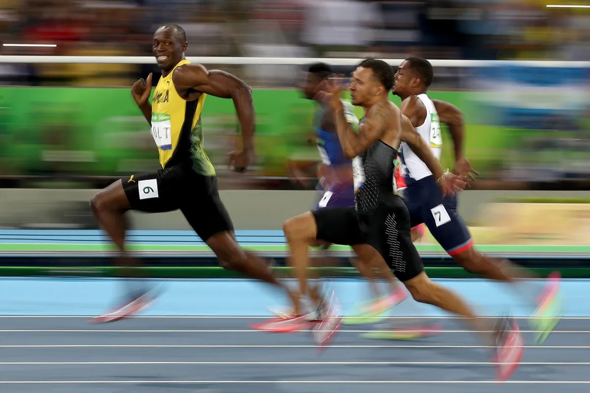 Usain Bolt of Jamaica sprints ahead to win gold in the Men's 100 meter semifinal on Day 9 of the Rio 2016 Olympic Games in Rio de Janeiro, Brazil, on Aug. 14, 2016. (Cameron Spencer/Getty Images)