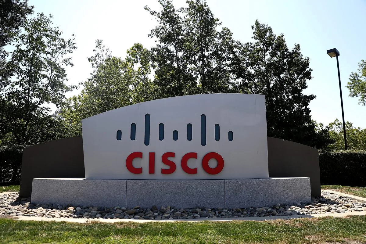Cisco Systems logo is seen in a file photo taken in 2017. (Justin Sullivan/Getty Images)