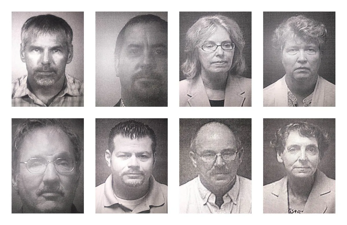 A combination of undated booking photos provided by the Michigan Attorney General's Office on Aug. 19, 2016 shows current and former state employees under prosecution for their role in Flint, Mich.’s lead-contaminated water crisis. (L-R) Top row: Patrick Cook, Michael Glasgow, Corinne Miller, Nancy Peeler. Bottom row: Michael Prysby, Adam Rosenthal, Robert Scott and Liane Shekter-Smith. (Michigan Attorney General's Office via AP)