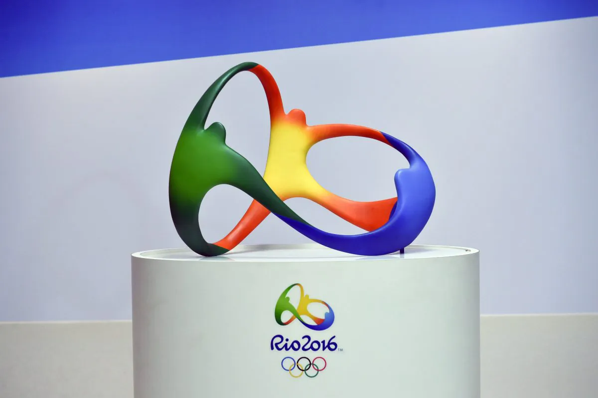 A sculpture of the trademark of the Rio 2016 Olympic Games on display during a press conference on the eve of the day that marks two years for the start of the Rio 2016 Olympic Games, at the headquarters of the Rio 2016 Organizing Committee for the Olympic and Paralympic Games in Rio de Janeiro, Brazil, on Aug. 4, 2014. (Yasuyoshi Chiba/AFP/Getty Images)