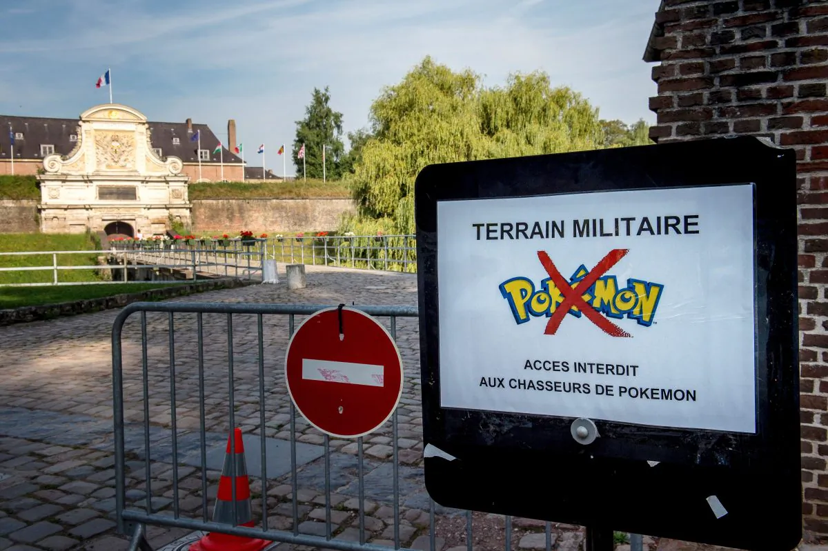 A board forbidding to play the 'Pokemon Go' app inside the "Citadelle" military area in Lille, northern France, on August 16, 2016. The global Pokemon Go craze has prompted a slew of complaints, from memorial sites arguing it's disrespectful to play there, to whole countries imposing a ban on the smart phone game. (PHILIPPE HUGUEN/AFP/Getty Images)