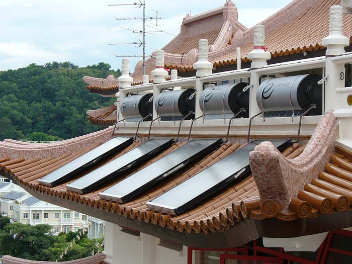 A file photo of solar panels on a temple in Singapore. (Aldwin Teo/CC BY-SA)