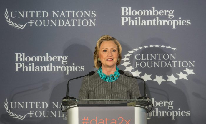 Hillary Clinton speaks at a press conference announcing a new initiative between the Clinton Foundation, United Nations Foundation and Bloomberg Philanthropies on Dec. 15, 2014 in New York City. (Andrew Burton/Getty Images)