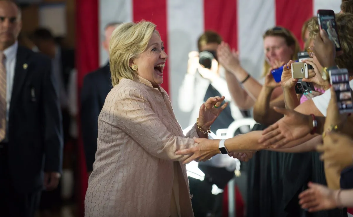 Democratic candidate for President Hillary Clinton greets supporters at a Hillary for America rally at John Marshall High School on Aug.17, 2016 in Cleveland, Ohio. (Jeff Swensen/Getty Images)