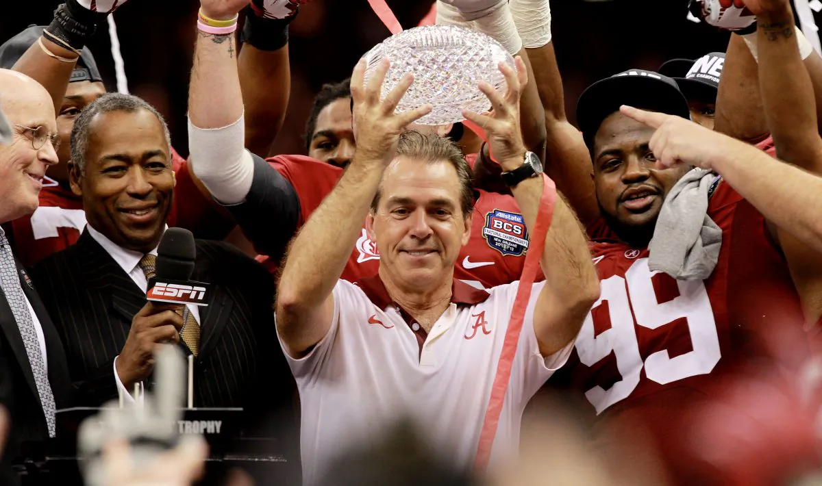 Nick Saban has won four national titles at Alabama and five overall, following his one at LSU. (Ronald Martinez/Getty Images)