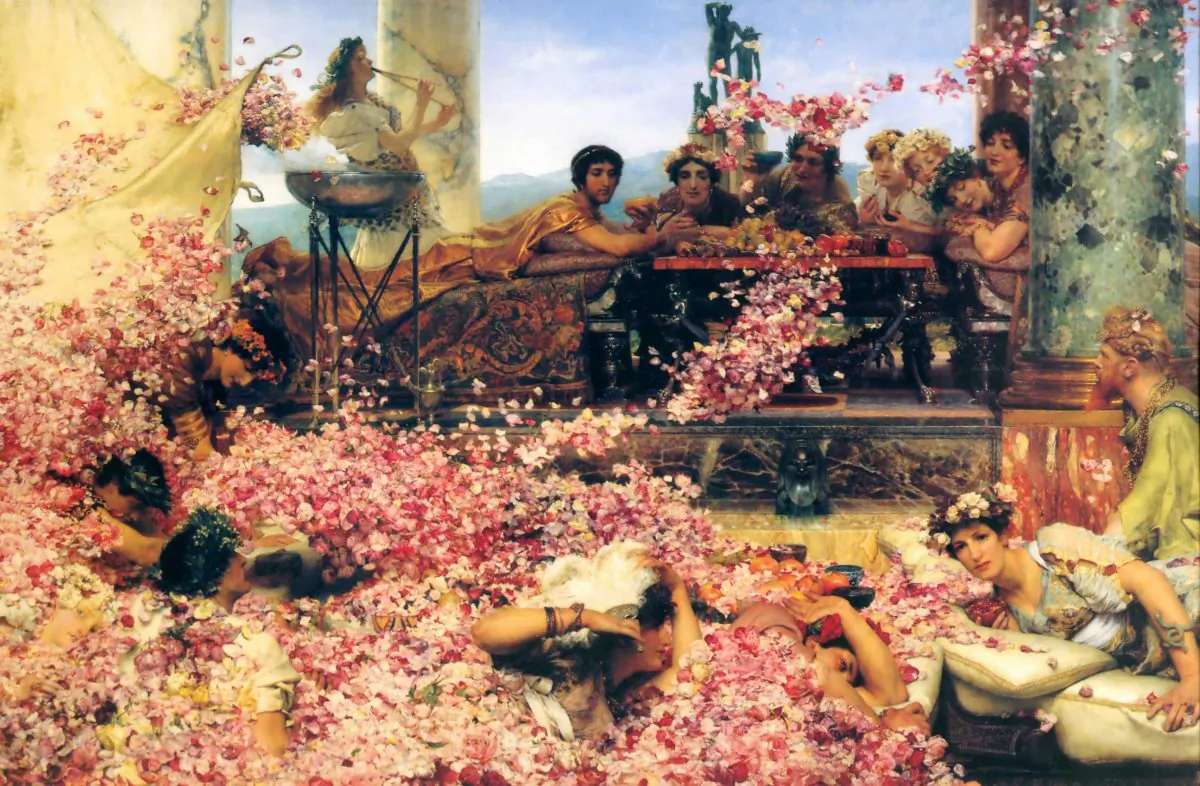 "The Roses of Heliogabalus," 1888, by Sir Lawrence Alma-Tadema (Dutch/British, 1836–1912). Oil on canvas, 52 inches by 84 1/4 inches. Private collection. (Courtesy of the Art Renewal Center)