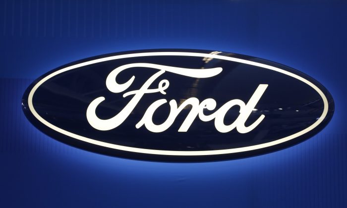 The Ford logo on display at the Pittsburgh International Auto Show in Pittsburgh. (Gene J. Puskar/AP Photo)