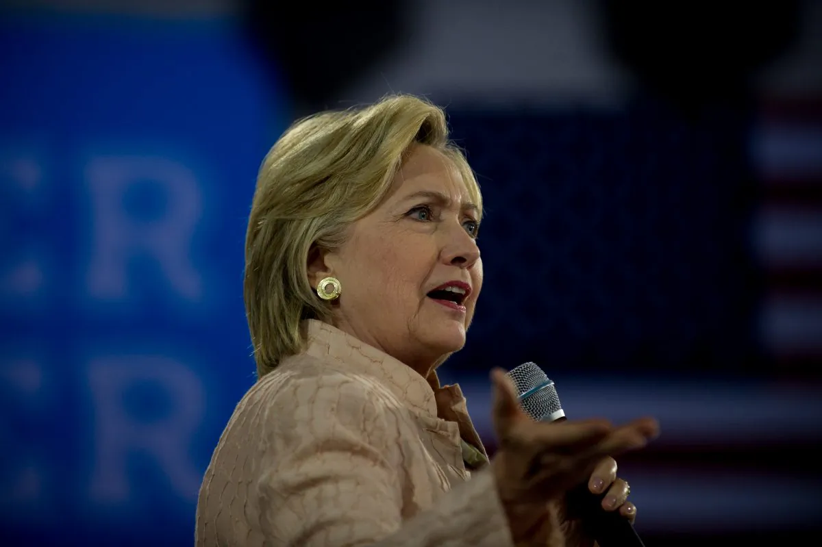 Democratic presidential candidate Hillary Clinton speaks to supporters at a rally at John Marshall High School in Cleveland, Ohio, on Aug. 17, 2016. (Jeff Swensen/Getty Images)
