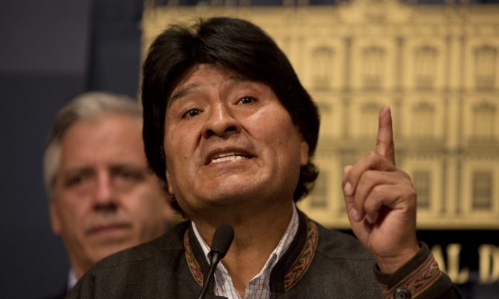 Bolivia's President Evo Morales speaks during a press conference at the government palace in La Paz, Bolivia, on Aug. 26, 2016. (AP Photo/Juan Karita)
