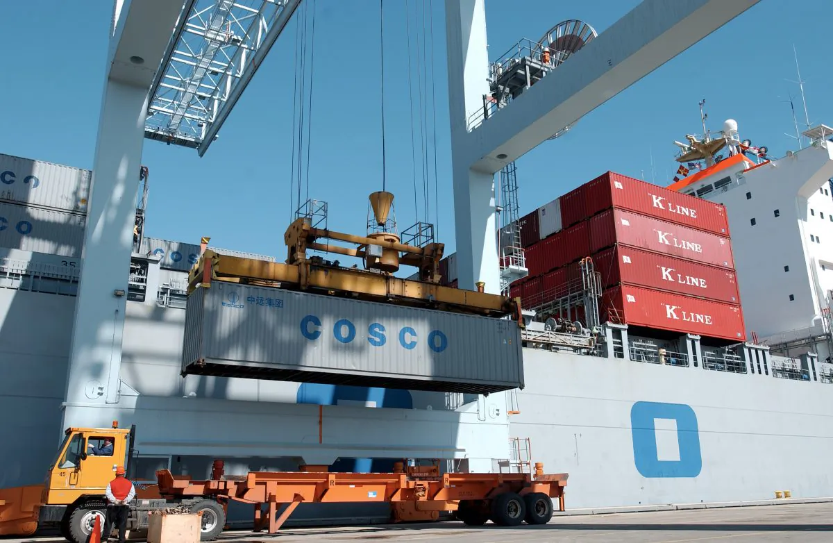 In this file photo, COSCO freighter Zhen He is docked at Conley Terminal in South Boston, Mass. (Darren McCollester/Getty Images)