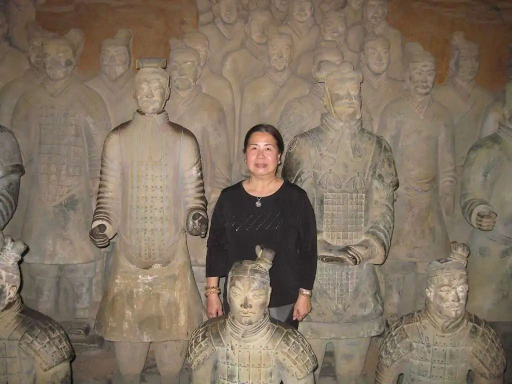 Sandy Phan-Gillis at the Mausoleum of Emperor Qin Shihuang, near Xi'an, China, in an undated photo. (via the Houston Chronicle/courtesy of Jeff Gillis)