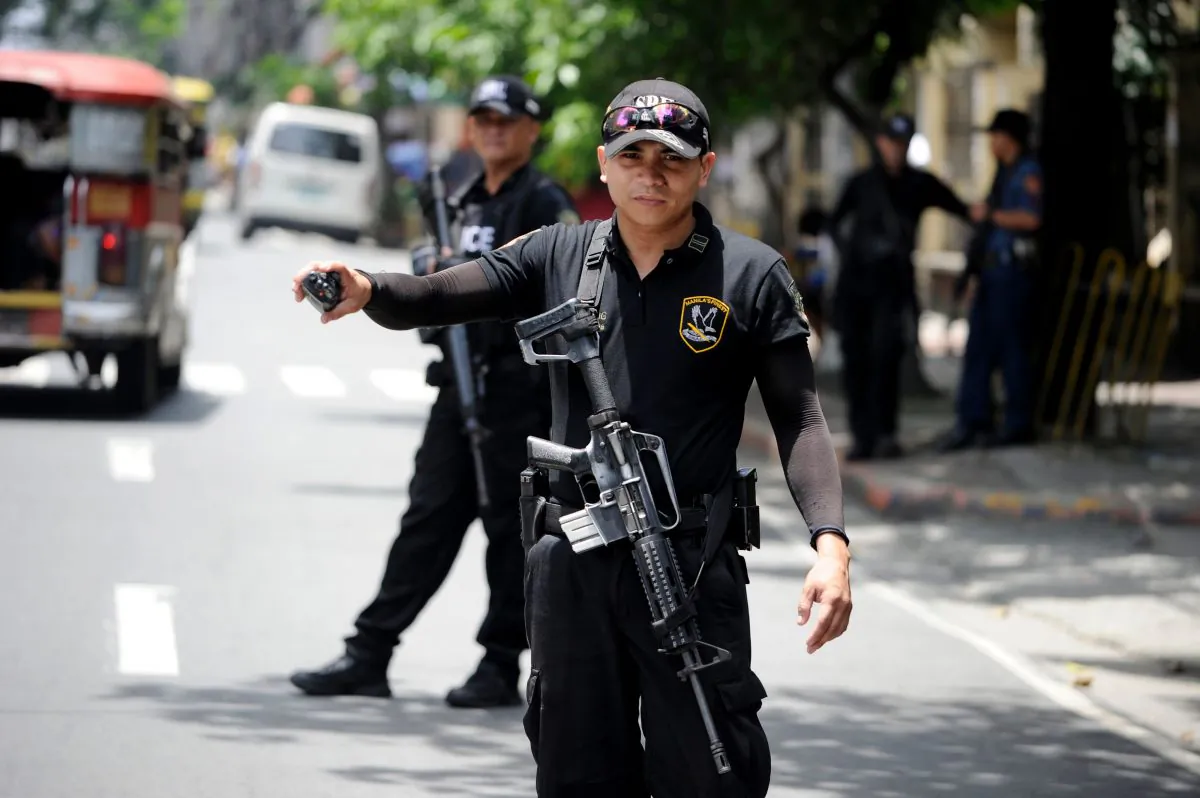 Special Weapons and Tactics (SWAT) personnel patrol the streets of Manila, Philippines, on Sept. 3, 2016, as Davao city and central Manila is placed on high alert following an earlier bomb blast. (Noel Celis/AFP/Getty Images)