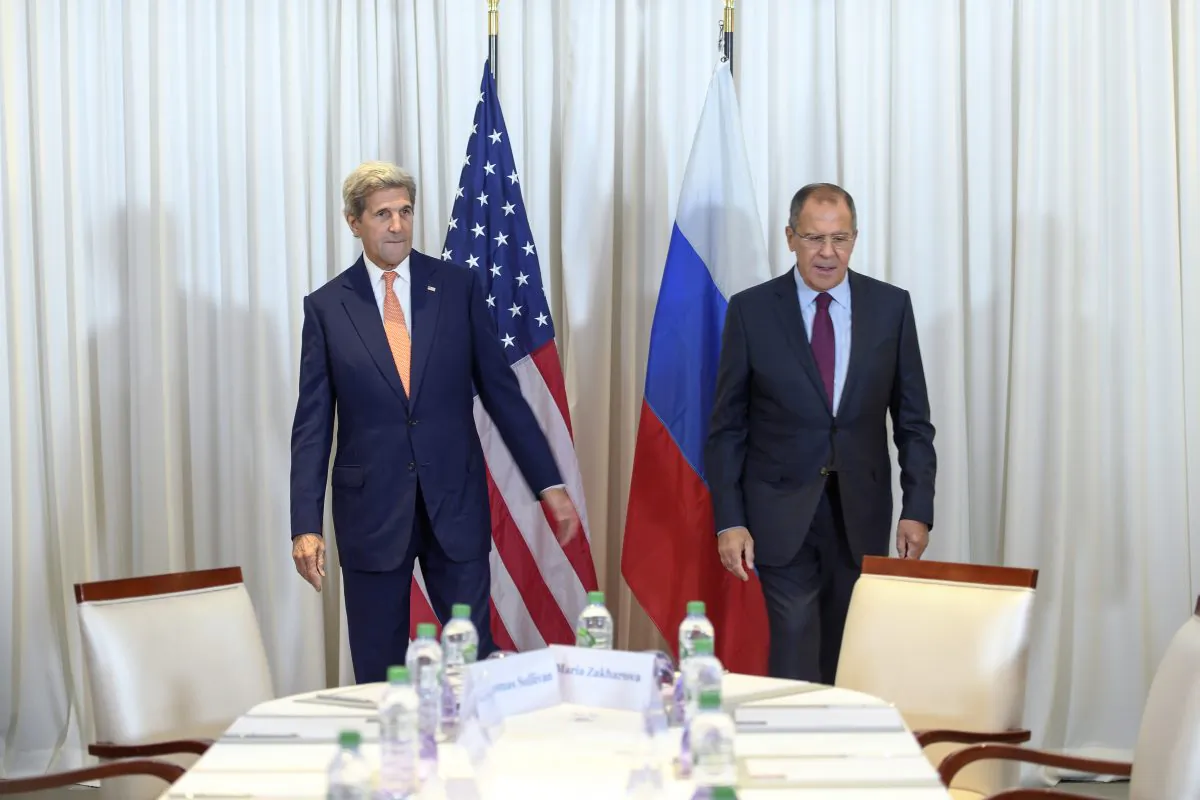 U.S. Secretary of State John Kerry (L) and Russian Foreign Minister Sergei Lavrov met in Geneva on Aug. 26, 2016, for an expected push towards resuming peace talks for war-ravaged Syria. (Martial Trezzini/AFP/Getty Images)