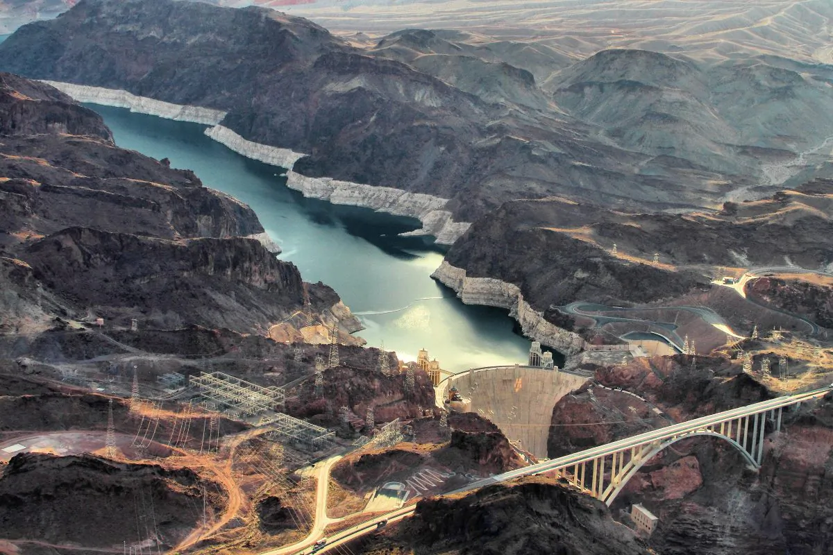 The Hoover Dam on the Colorado River is operating at 30 percent capacity, and new turbines have to be installed at lower elevation because of low precipitation and drought. (Airwolfhound/Flickr, CC BY-SA)