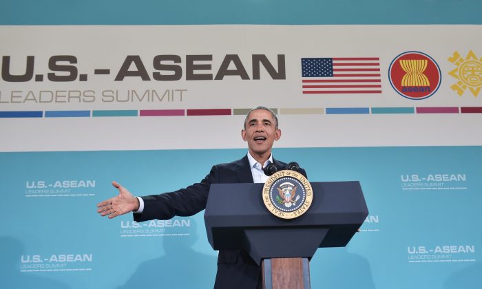 President Barack Obama at a press conference following a meeting of the Association of Southeast Asian Nations (ASEAN) at the Sunnylands estate in Rancho Mirage, Calif., on Feb. 16, 2016. (Mandel Ngan/AFP/Getty Images)
