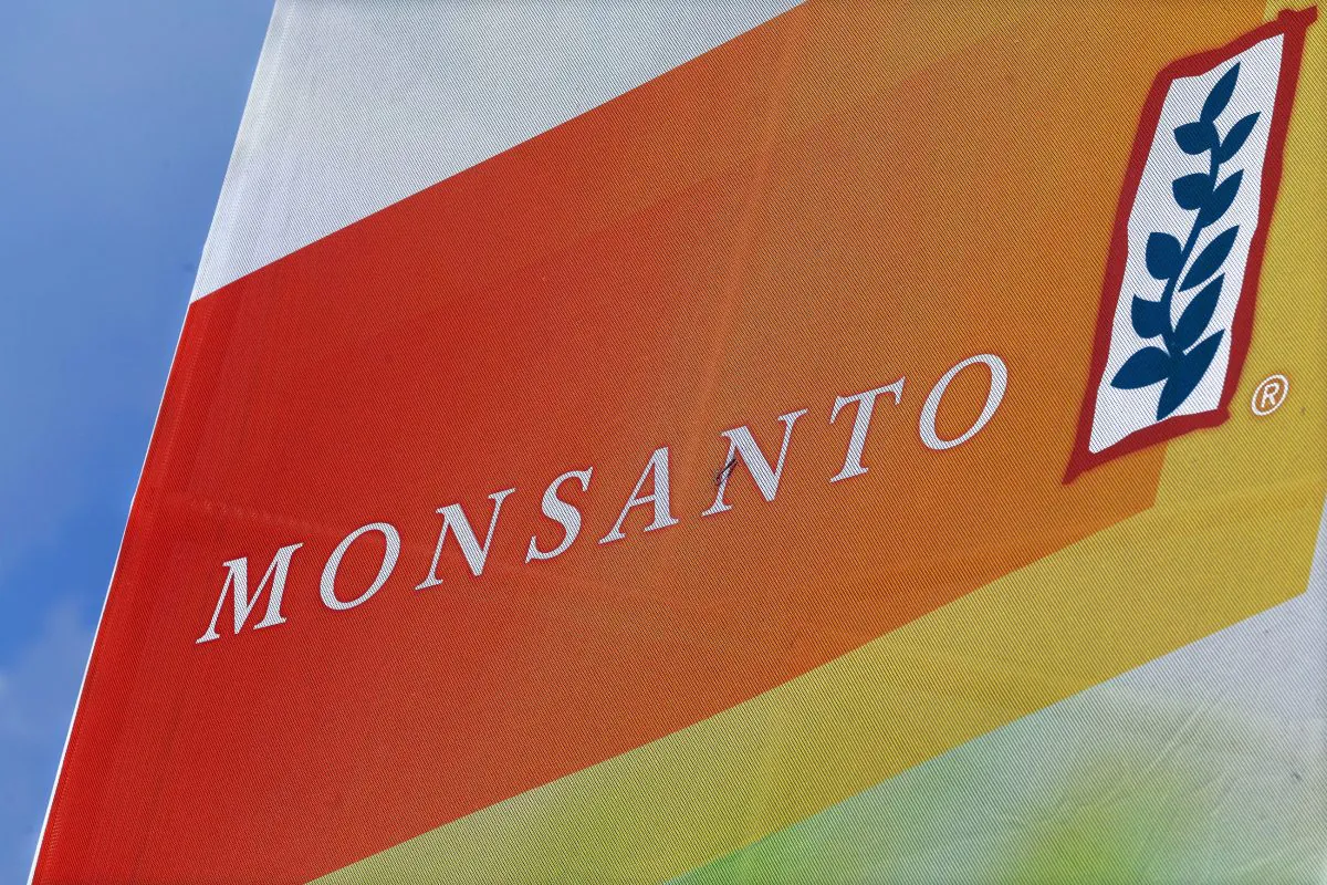 The Monsanto logo on display at the Farm Progress Show in Decatur, Ill. (AP Photo/Seth Perlman, File)