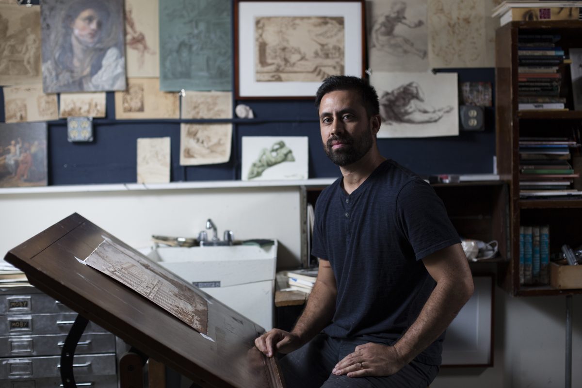 Artist Anthony Baus in his studio at Grand Central Atelier in Long Island City, Queens, on Aug. 16, 2016. (Samira Bouaou/Epoch Times)
