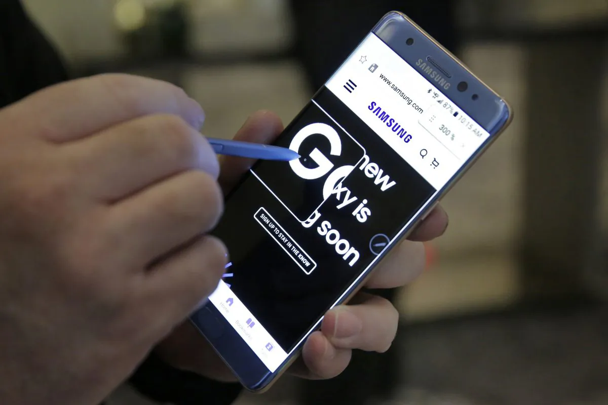 Samsung Galaxy Note 7 in New York in July 28, 2016. A series of issues with the Galaxy Note 7 has caused a severe damage to Samsung's reputation. (AP Photo/Richard Drew)