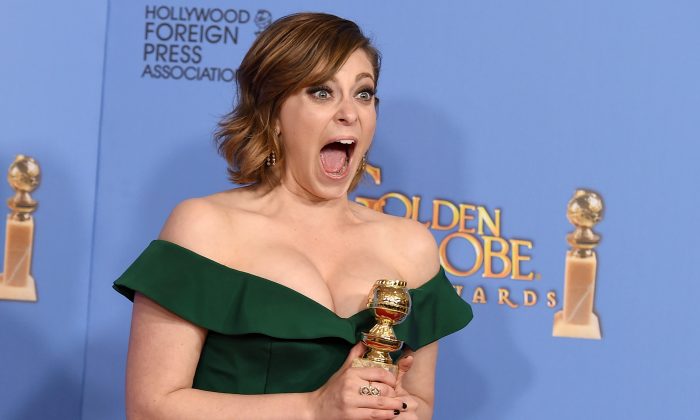 Rachel Bloom poses in the press room with the award for best actress in a TV series, comedy or musical, for her role in "Crazy Ex-Girlfriend" at the 73rd annual Golden Globe Awards in Beverly Hills, Calif. on  Jan. 10. (Photo by Jordan Strauss/Invision/AP)