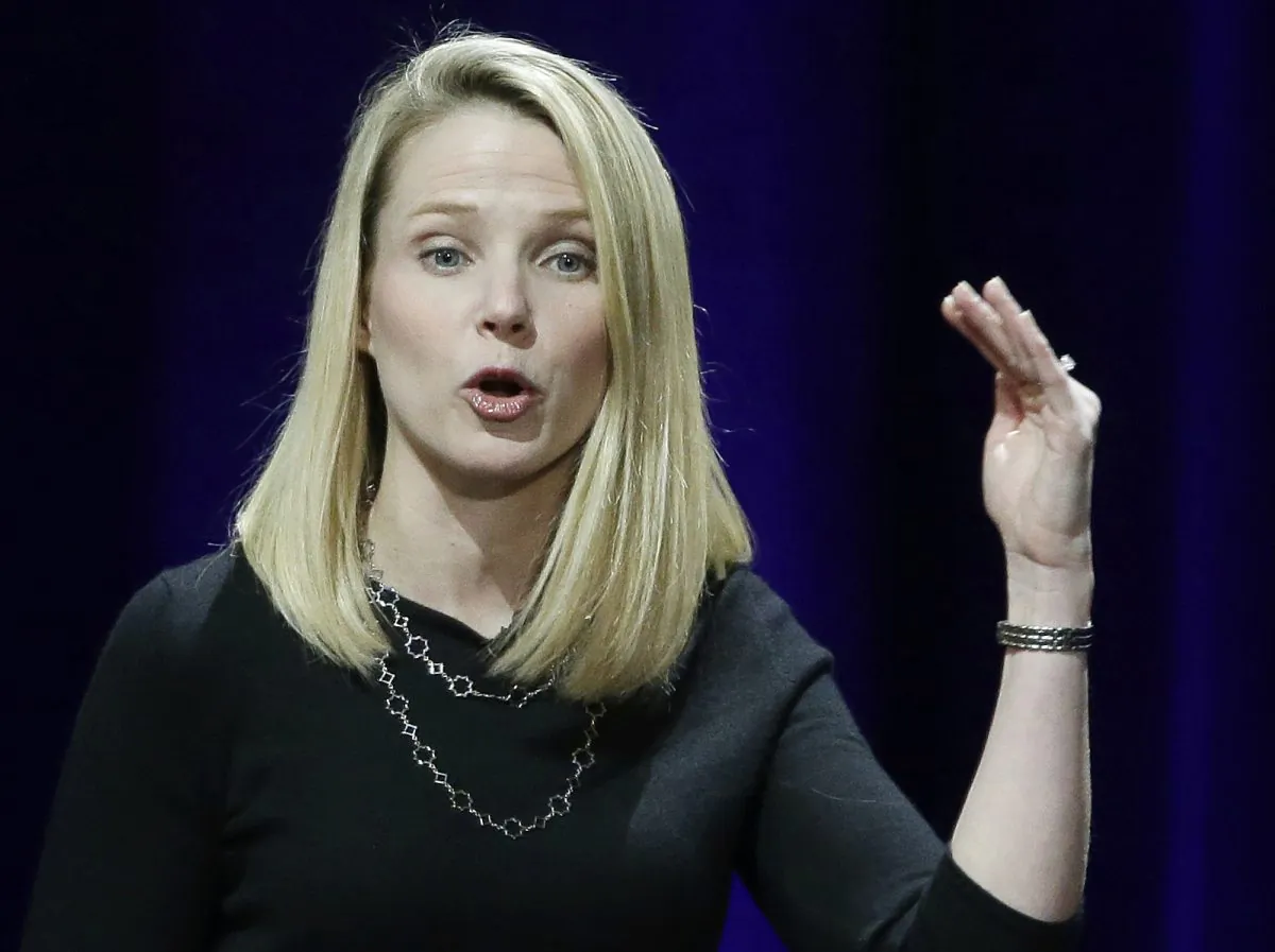 Yahoo President and CEO Marissa Mayer delivers the keynote address at the first-ever Yahoo Mobile Developer's Conference, in San Francisco, on Feb. 19, 2015. (AP Photo/Eric Risberg)