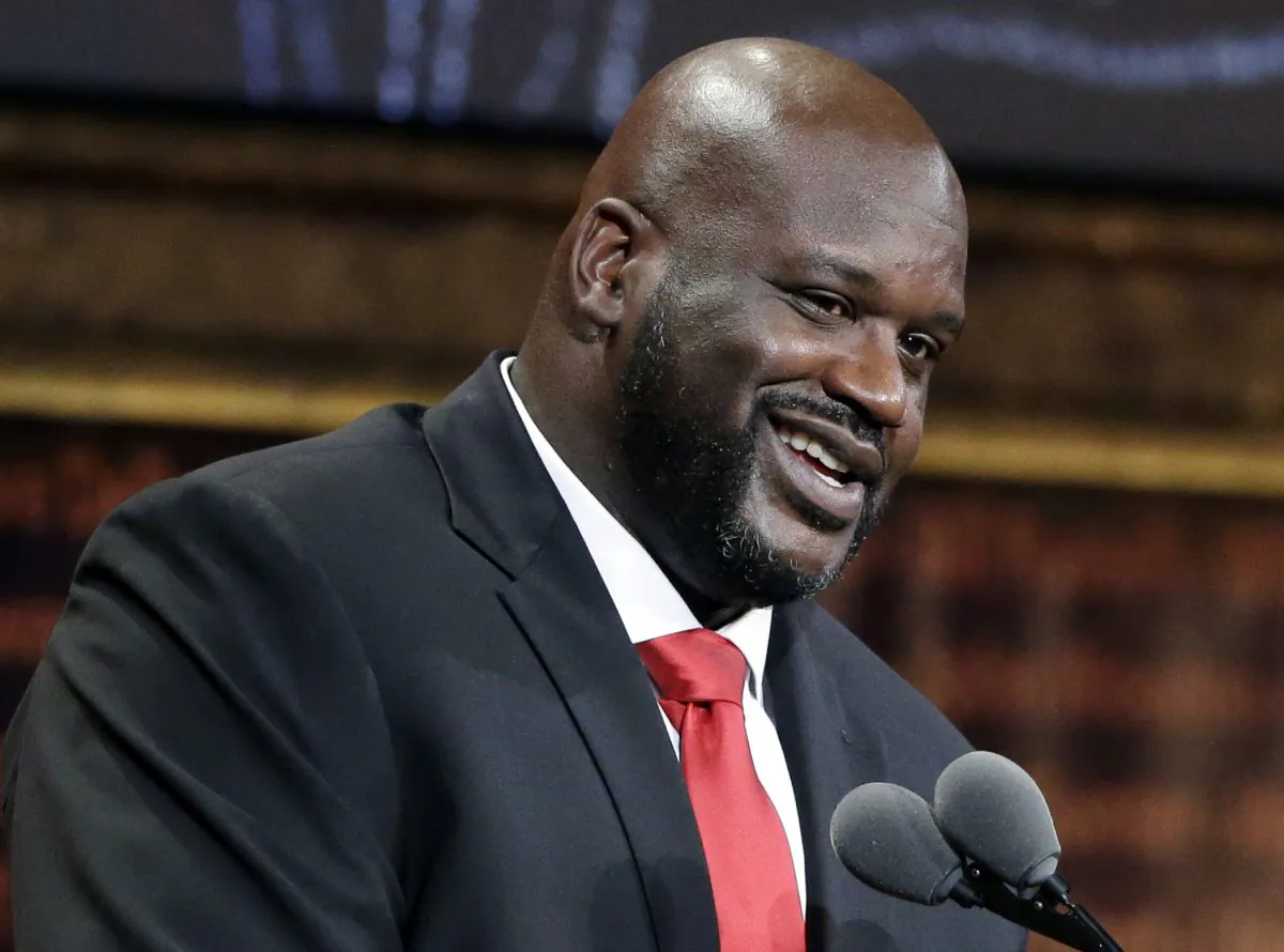Basketball Hall of Fame inductee Shaquille O'Neal speaks during induction ceremonies at Symphony Hall in Springfield, Mass., on Sept. 9, 2016. (AP Photo/Elise Amendola)