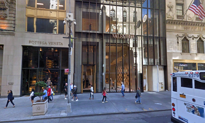 Valentino on 5th Avenue in New York City. Police have released surveillance footage of the man suspected of burning the blouse of a Muslim woman on Sept. 10. (Google Maps)