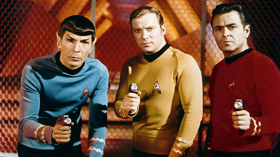 Leonard Nimoy, William Shatner, and  James Doohan in 1966. (Paramount Television)