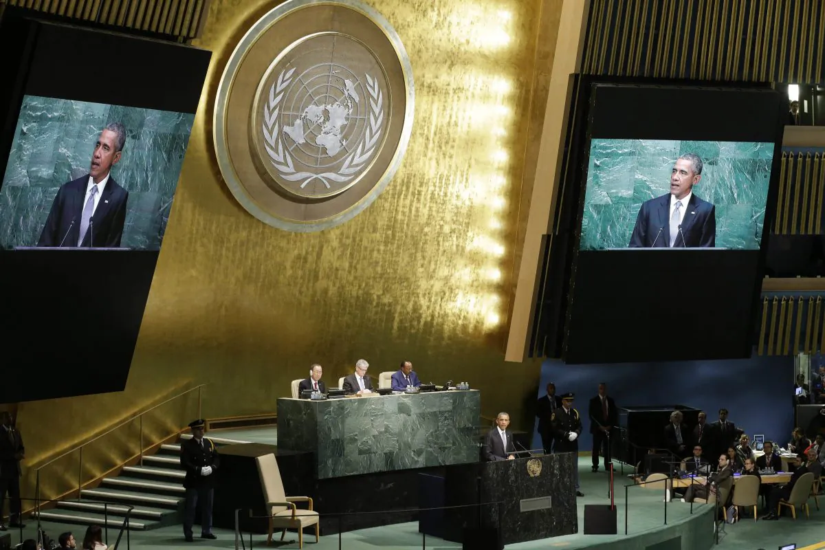 President Barack Obama addresses the 70th session of the U.N. General Assembly at U.N. headquarters on Sept. 28, 2015. (AP Photo/Mary Altaffer)
