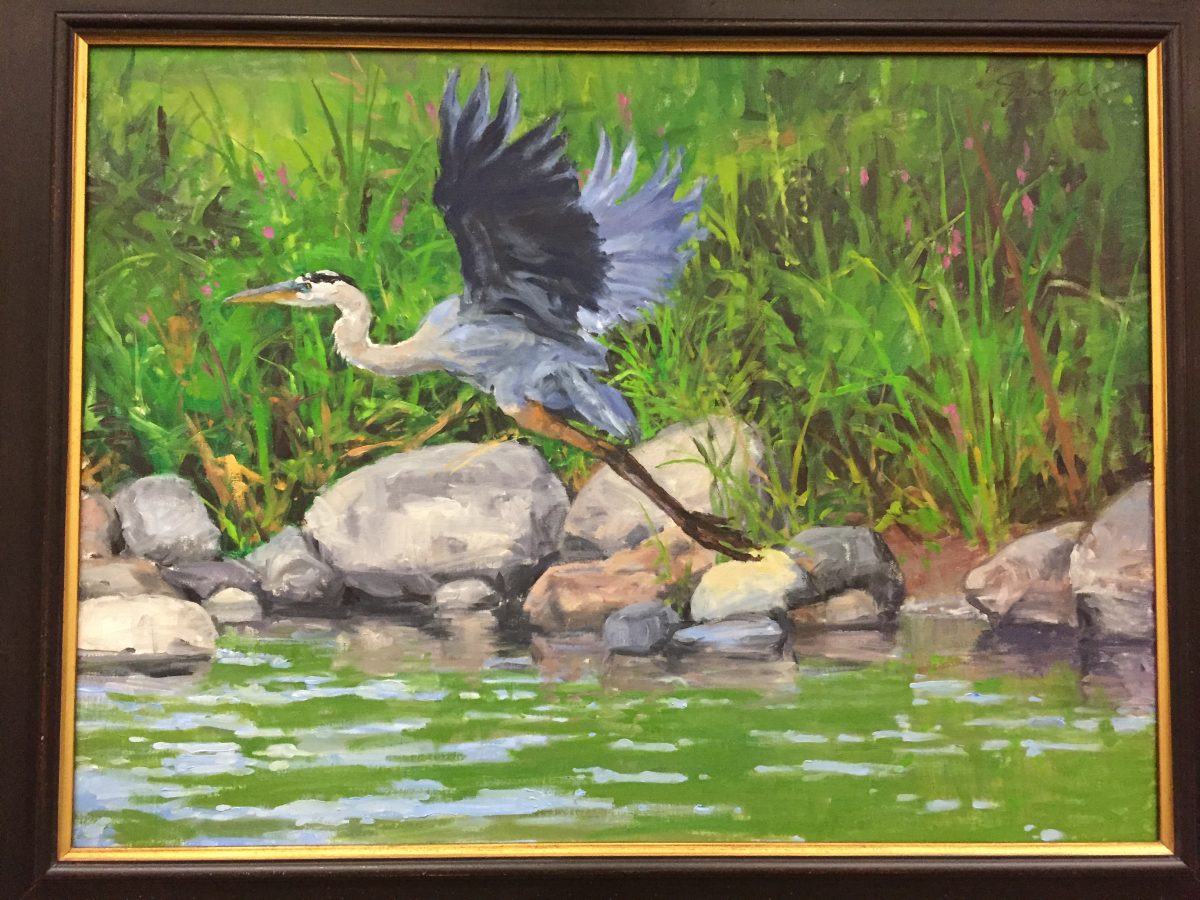 Oil painting by Joseph Sundwall title "Great Blue Heron." The artist exhibited a series of paintings of birds at SUNY Orange-Middletown campus Aug. 22 through Oct. 23, 2016. (courtesy of the artist)